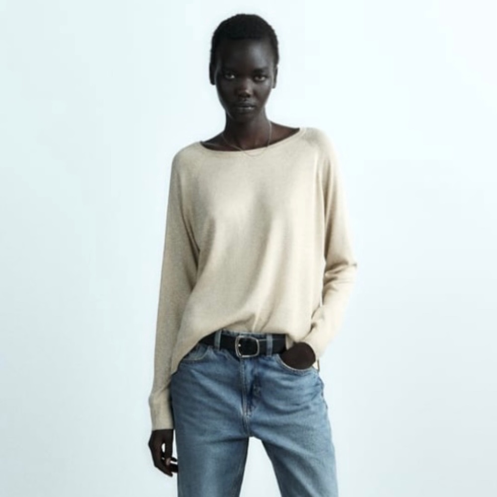 ZARA: GOLD METALLIC THREAD KNIT SWEATER XL NWT